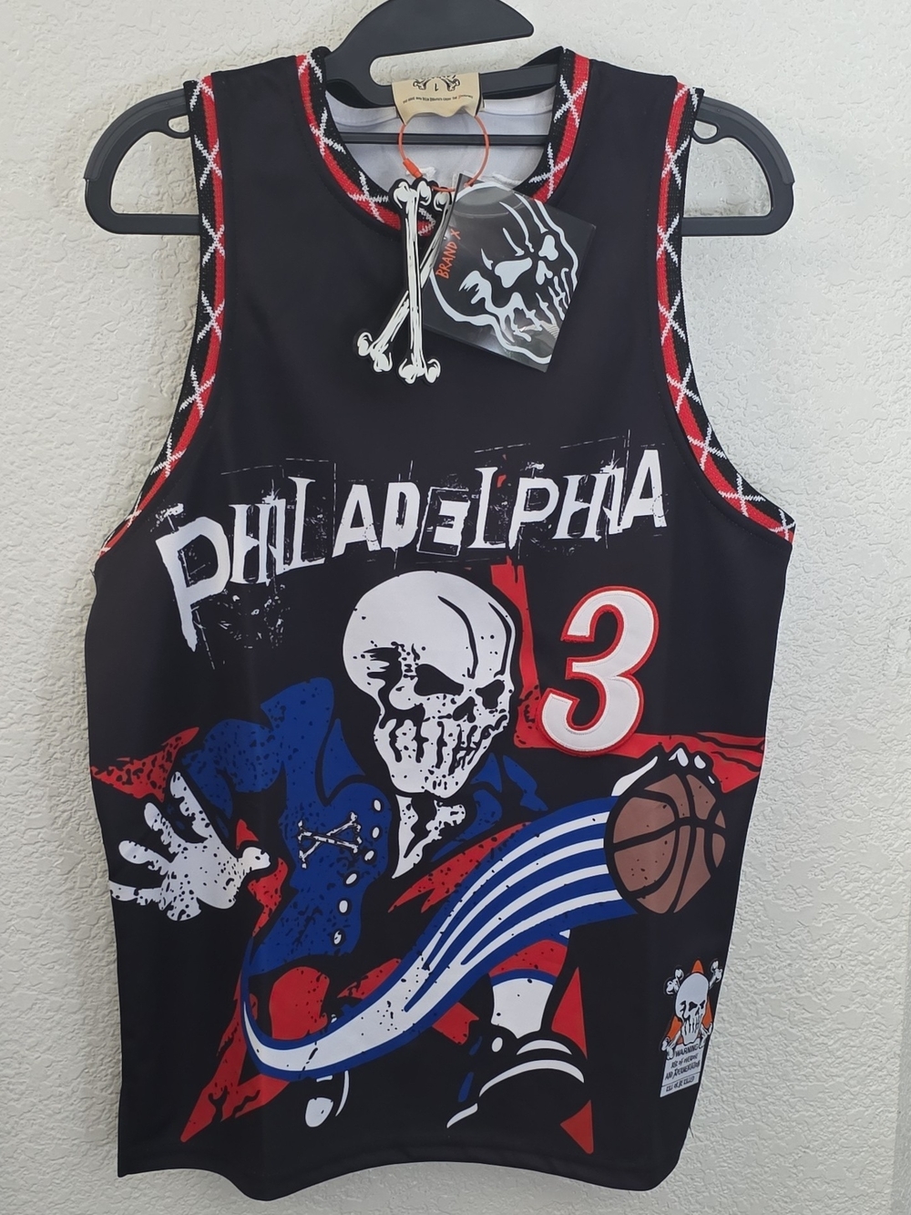 Philadelphia Skull Basketball Jersey Tank Top - Black/Red/Blue